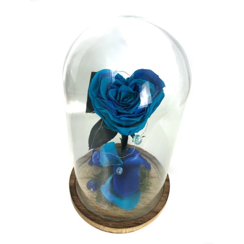 Rosa Eterna Corazón Azul en Cúpula de cristal